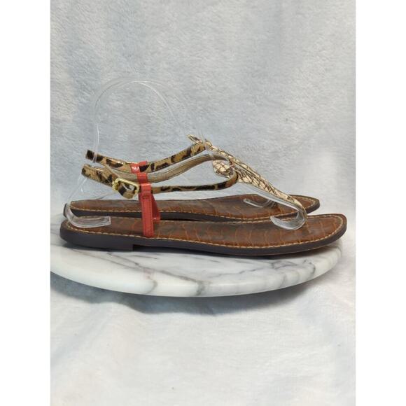 Sam Edelman Sandal Gigi T-Strap Woman's 8.5 Python Coral Leopard Boho Beach‎ - Picture 4 of 12